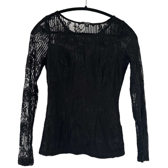 GUESS black unconventional lace Whimsigoth Coquette Dark Fairy Gothic longsleeve - Picture 5 of 8